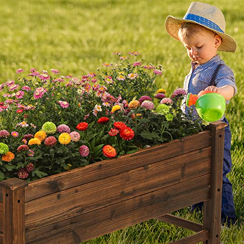 Notume Raised Garden Bed 41X21X20-Inch Mobile Elevated Wood Planter Lockable Wheels, Outdoor Wood Elevated Planter Box Kit Customized For Children（Brown） #TOP5