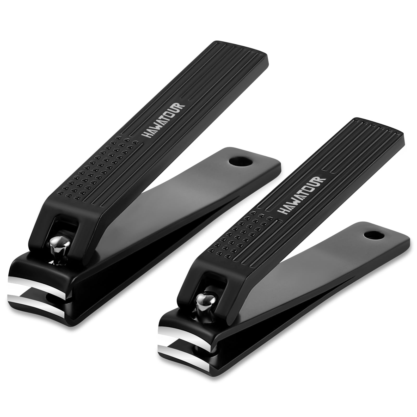 HAWATOUR Nail Clippers Set, Ultra Sharp Curved Blade Fingernail and Toenail Clipper Cutters with Visibly Tin Case, Squares and Stripes, Black