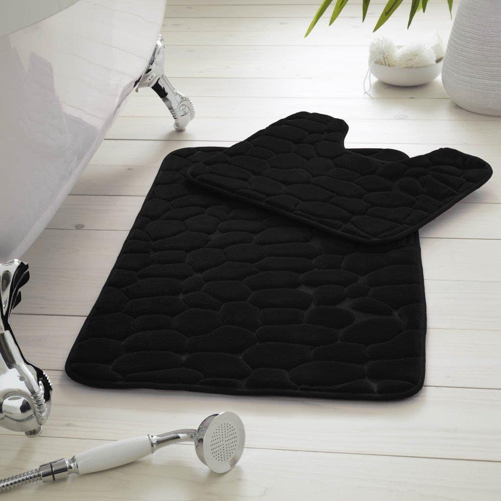 De Lavish Black Memory Foam Bath Mat Set 2 Piece Non Slip Pedestal And Bath Mat Set Toilet Bathroom Rug New,