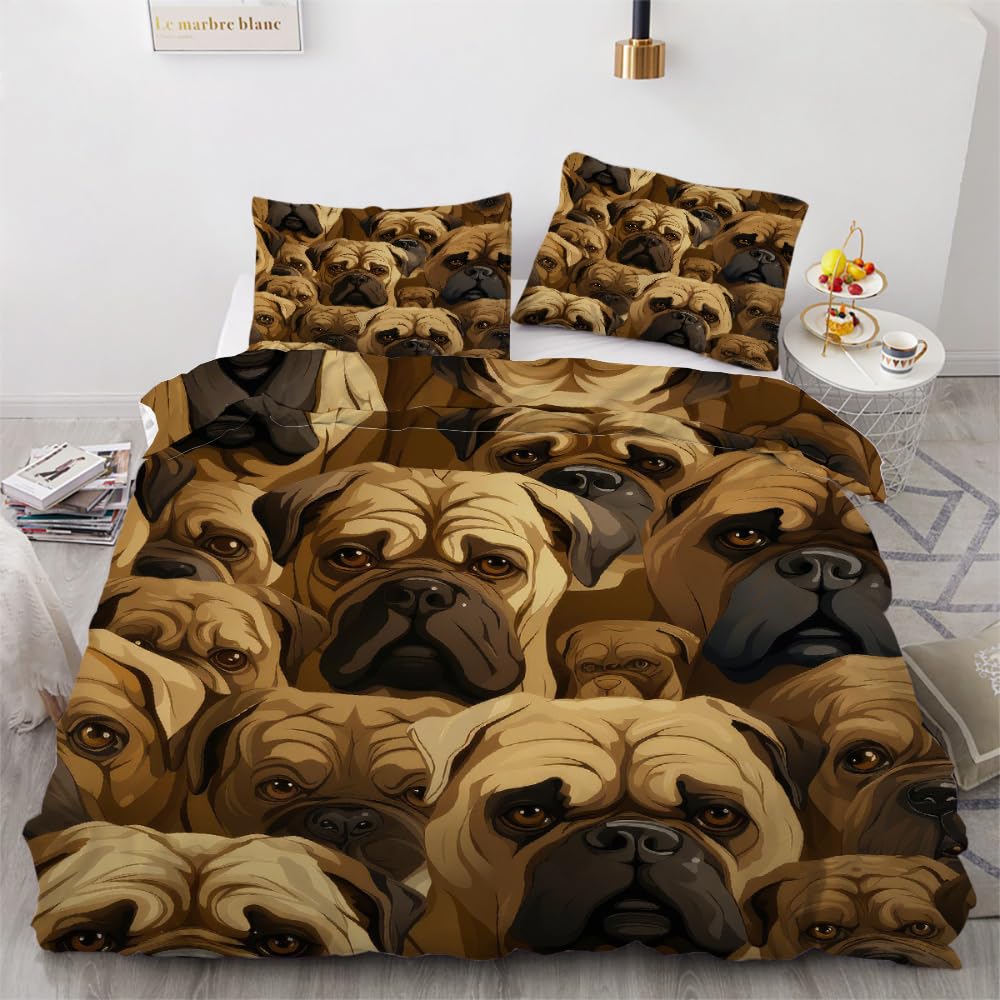RFFLUX 3D Pug Double Bedding Duvet Cover Set 3 Pieces 200x200 Ultra Soft Microfiber Reversible Dog Comforter Cover with Zipper Closure Quilt Cover with 2 Pillowcase（Style 37-12）