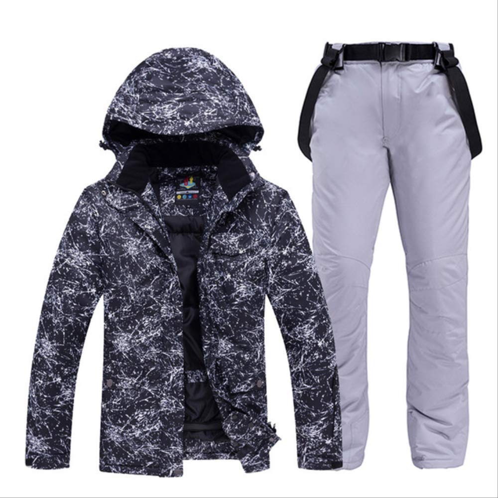 LJYNB -30 white Adult Ski Clothing Snowboarding sets waterproof windproof Breathable outdoor Snow suit jacket and belt pant Unsex XXL Jacket and Pant