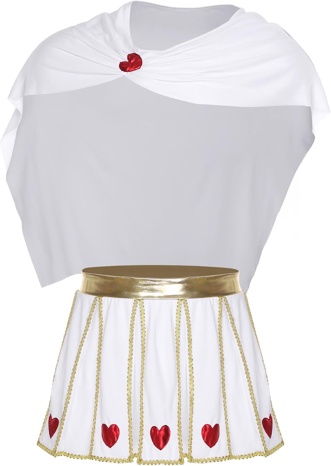 God of Love Role-Playing Outfit for Men Elastic Waist Heart Skirt Gold Trim Pleated + Ruched Cape
