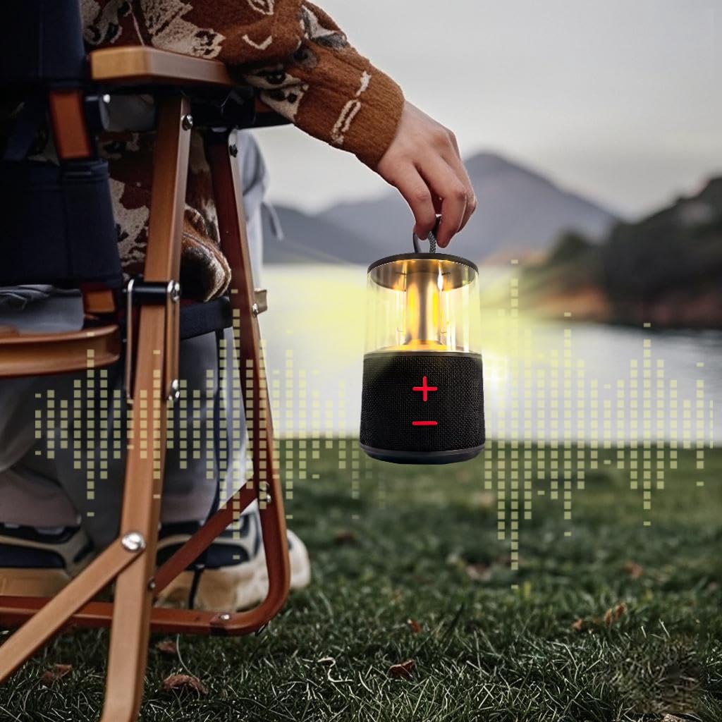 Lampe de Camping LED Rechargeable Portable avec Haut-parleur Bluetooth, Ampoule LED Vintage pour Tente, Lampe Vintage pour Table de Pub en Plein Air (Noir)