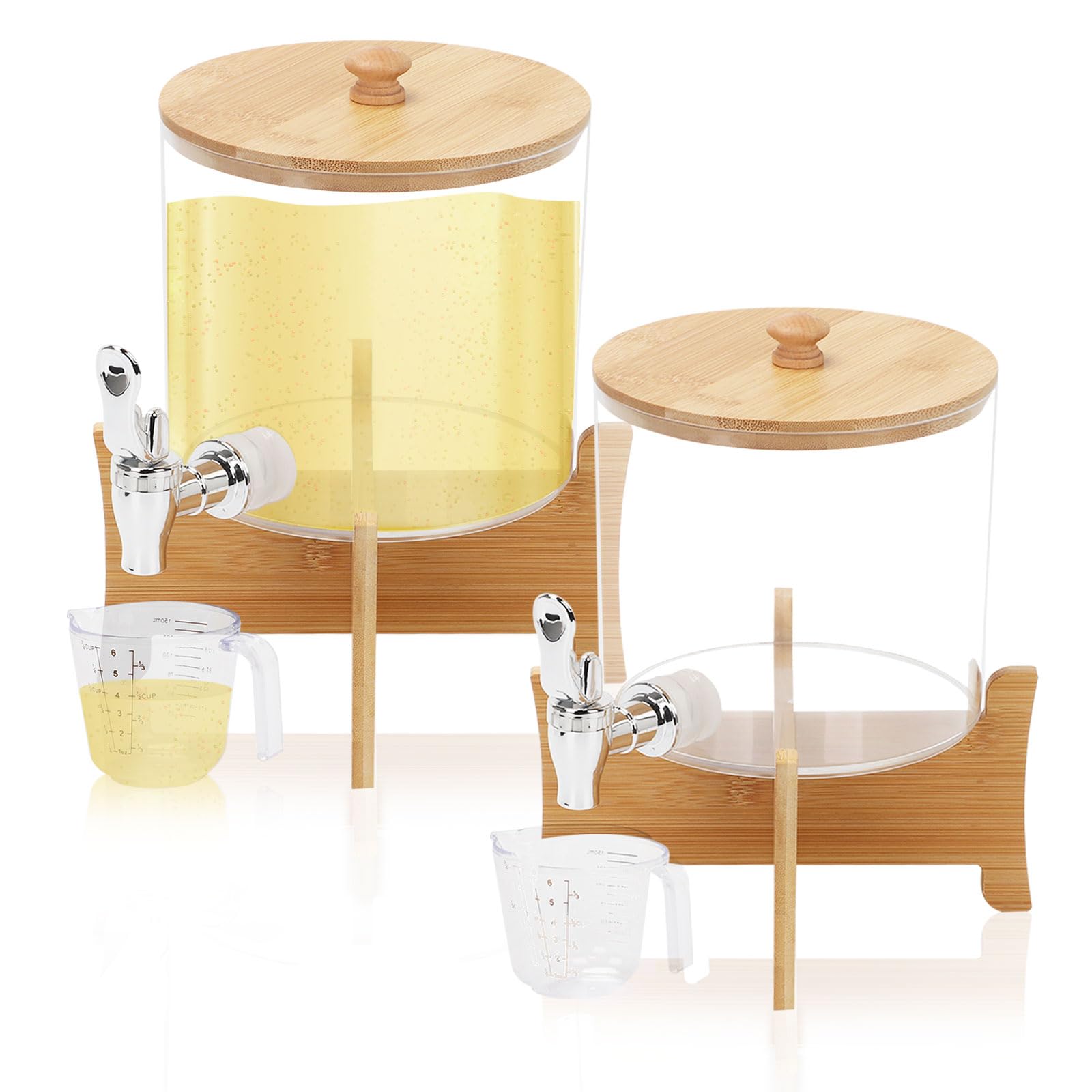 Lot de 2 distributeurs de détergent à lessive liquide avec robinet, 2,5 L réutilisables avec tasse à mesurer, pots de rangement en plastique pour adoucissant, booster de parfum, eau de Javel, bombes