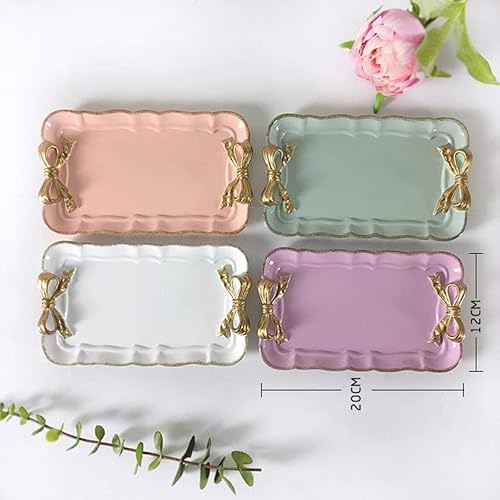 Miniatura 6 de Kichvoe Bandeja retro para joyas y postres con lazo, plato decorativo de resina prémium para decoración del hogar para aperitivos, joyas y verde