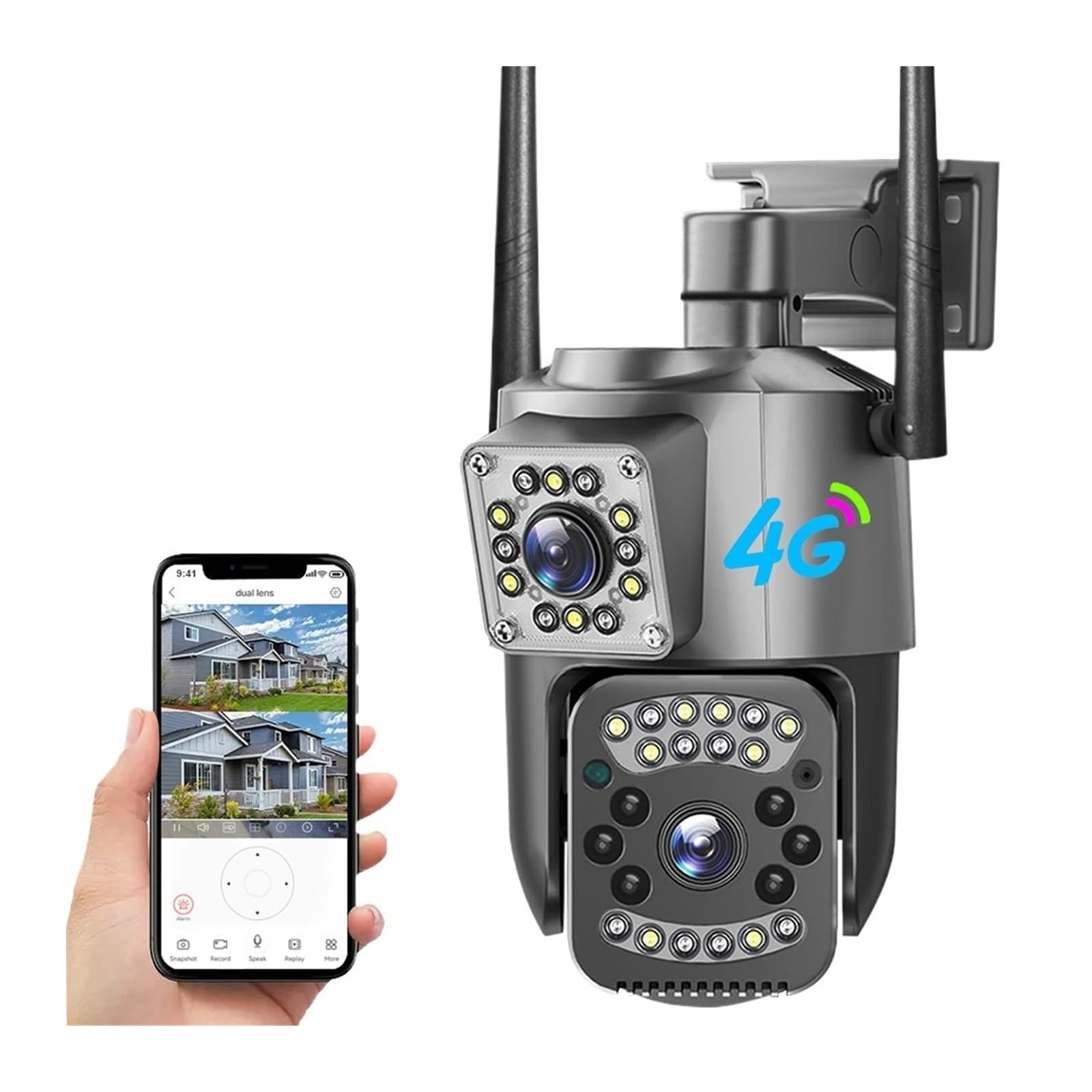 Kamera bezpieczeństwa zewnętrzna, Kamera na kartę Sim 4G 4K 8MP podwójny obiektyw zewnętrzna kamera PTZ IP inteligentna noktowizor ochrona bezpieczeństwa bezprzewodowa kamera kopułkowa CCTV Camara Kam
