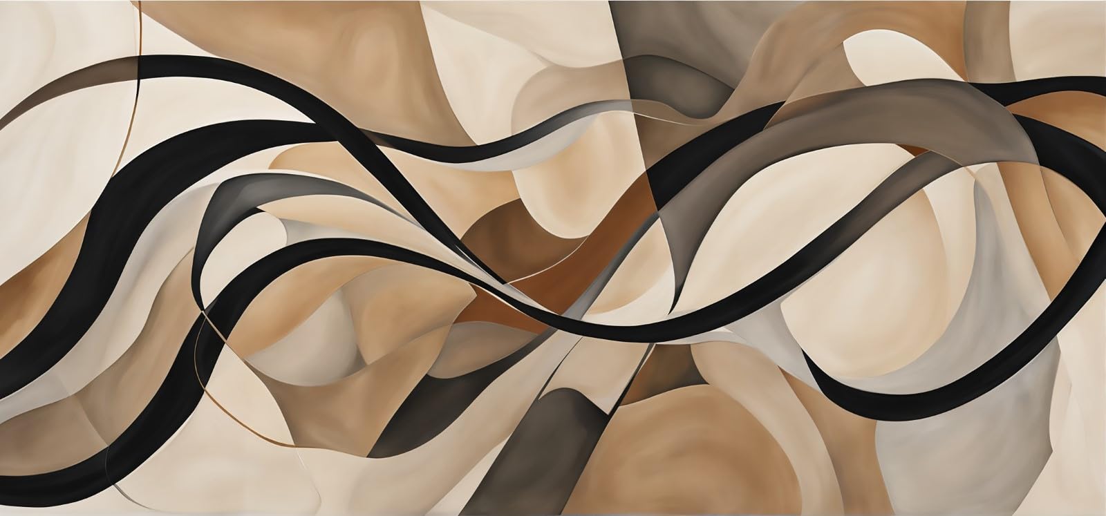 CheQuadro! Quadro astratto moderno per soggiorno, stampa su tela Curve Eleganti Beige e Marrone intelaiato pronto da appendere absh10-130x60 cm