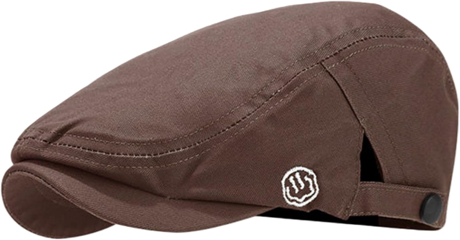 Men's Cotton Flat Cap Newsboy Beret, Adjustable Ivy Gatsby Forward Hat, Navy Blue, Black, Gray, Retro Style