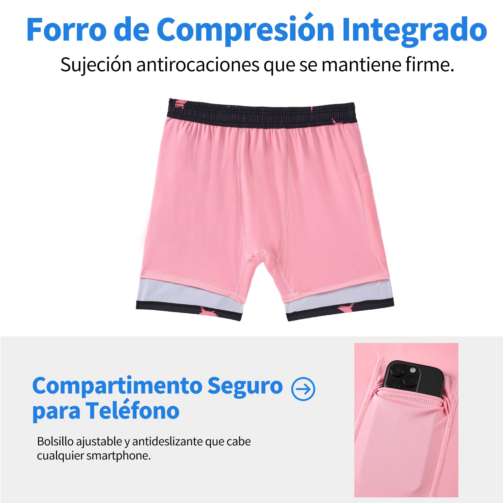 Bañador Hombre Corto 2 en1 con Forro de Compresión Secado Rápido, Impermeable y Bolsillos con Cremallera, Short de Playa, Piscina, Surf, Regalo para Hombre en Navidad, Cumpleaños y Vacaciones