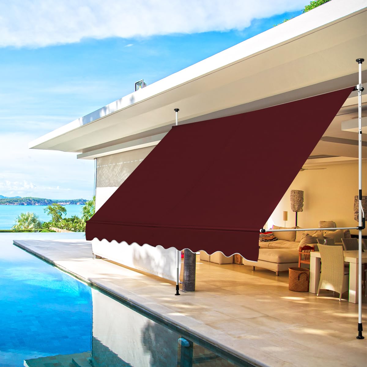 HOMASIS Store à Serrage 150/200/250/300/350/400 cm, Protection Solaire réglable en Hauteur sans perçage, auvent avec manivelle, Store banne Manuel à Bras articulé, pour l'extérieur (Rouge, 2m)