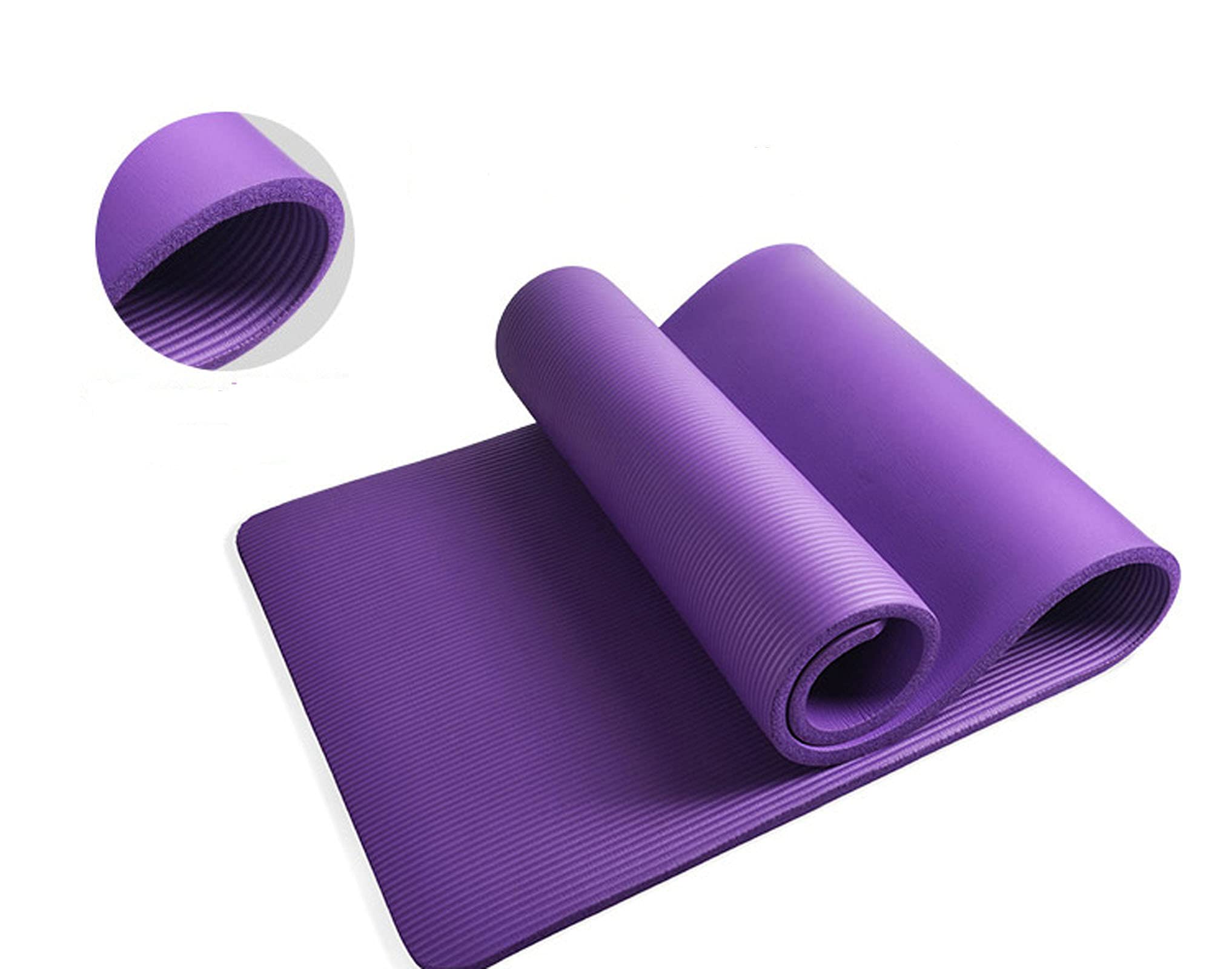 YOGA MAT GYM MAT 10MM 15MM THICK FITNESS PILATES WORKOUT GYMNASTICS FREE STRAP (15mm Thickness, Purple)