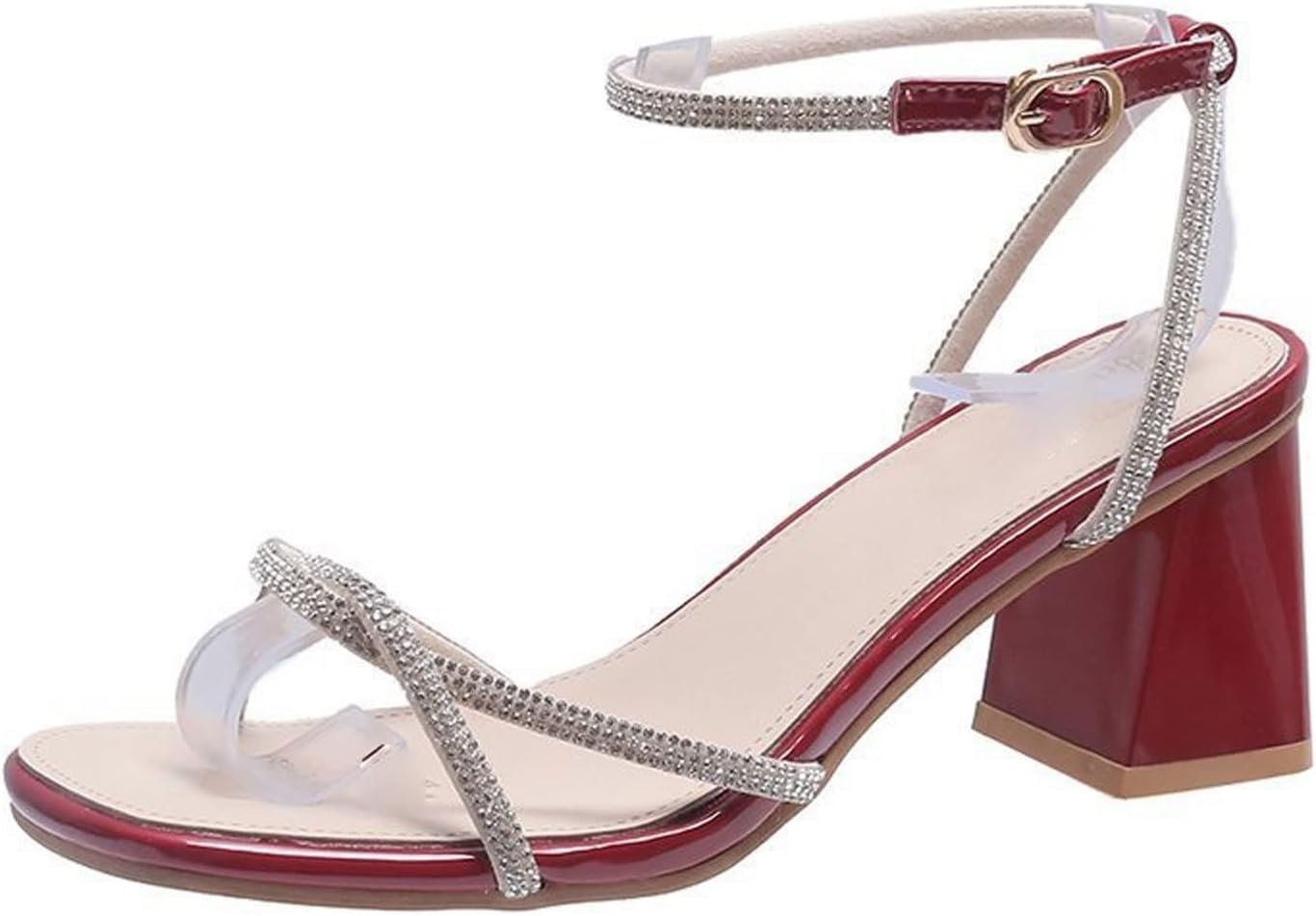 UYKUM High-Heeled Shoes, Women's ankle buckle rhinestone crystal sandals summer women's square toe high heels strippers (Color : Dark blue, Size : 39)