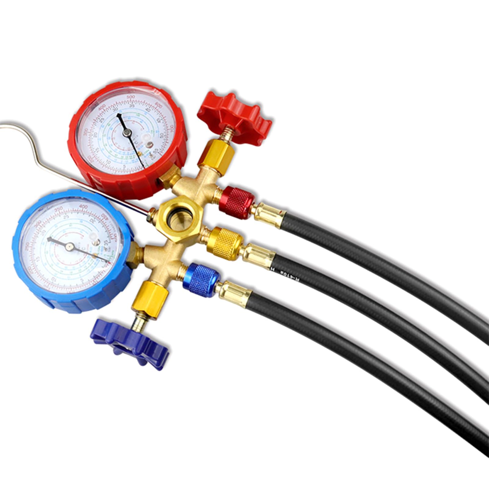 Tuyau de collecteur CVC avec valves et 4 adaptateurs en laiton pour systèmes R134A R410A R22