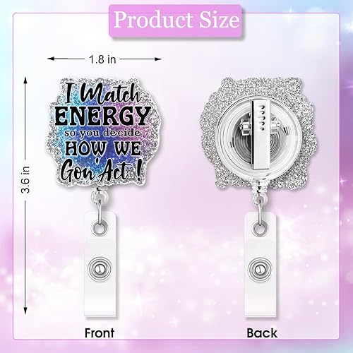 Miniatura 2 de ERHACHAIJIA I Match Energy So You Decide How We Gon'act - Carrete retráctil con purpurina plateada con clip de cocodrilo, divertido soporte para