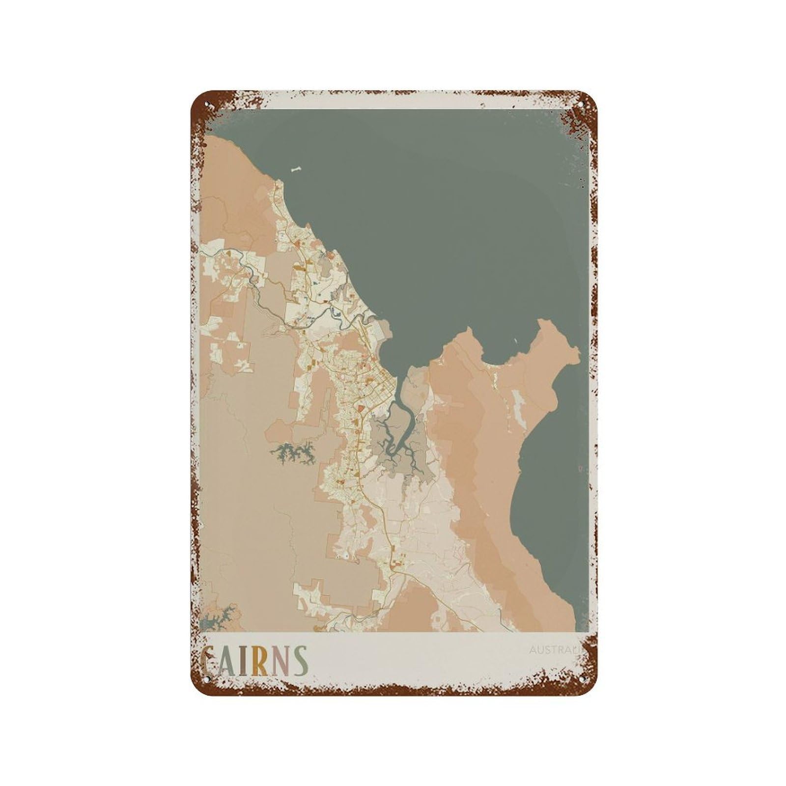 xiaoxiaoshen Cairns Map Australia Boho Queensland (2) Wall Decor Art Metal Tin Poster Modern Home Decor Art Home Bar Shop Decorations Vintage Sign 30x20cm