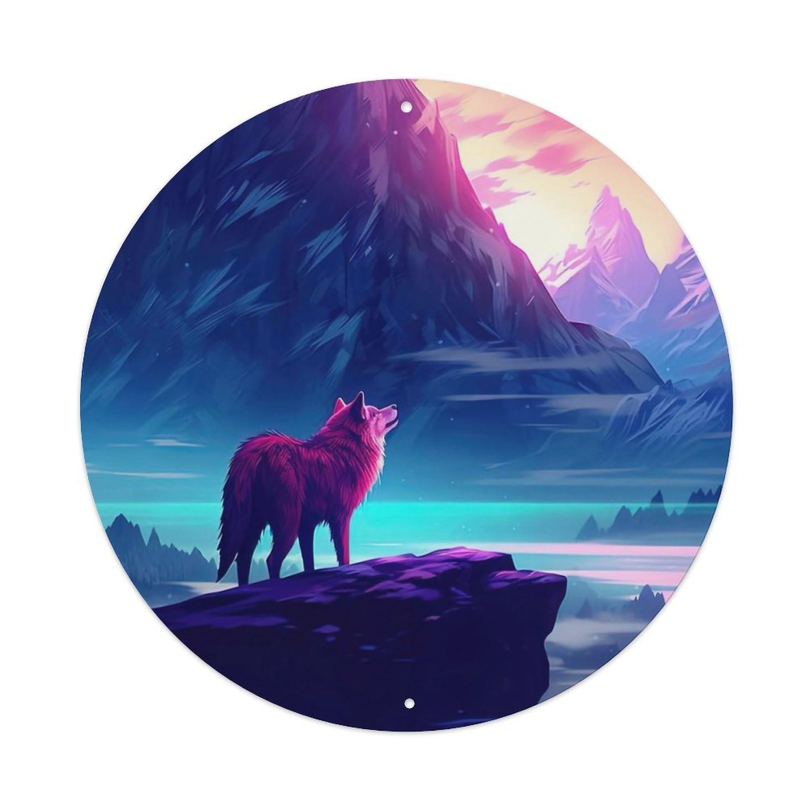 Animal Artwork The Wolf on The Mountaintop Metal Tin Sign