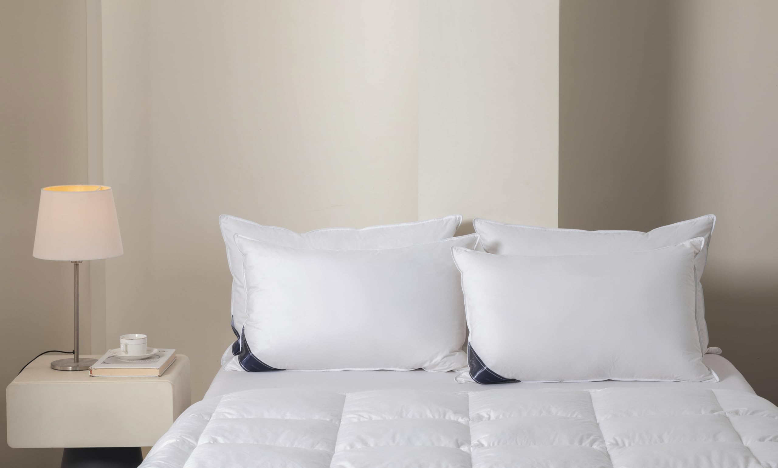 Littens Luxury 4 Pack Duck Feather & Down Pillows, 15% Down, 230TC 100% Down-Proof Cotton Casing, Anti Dust Mite