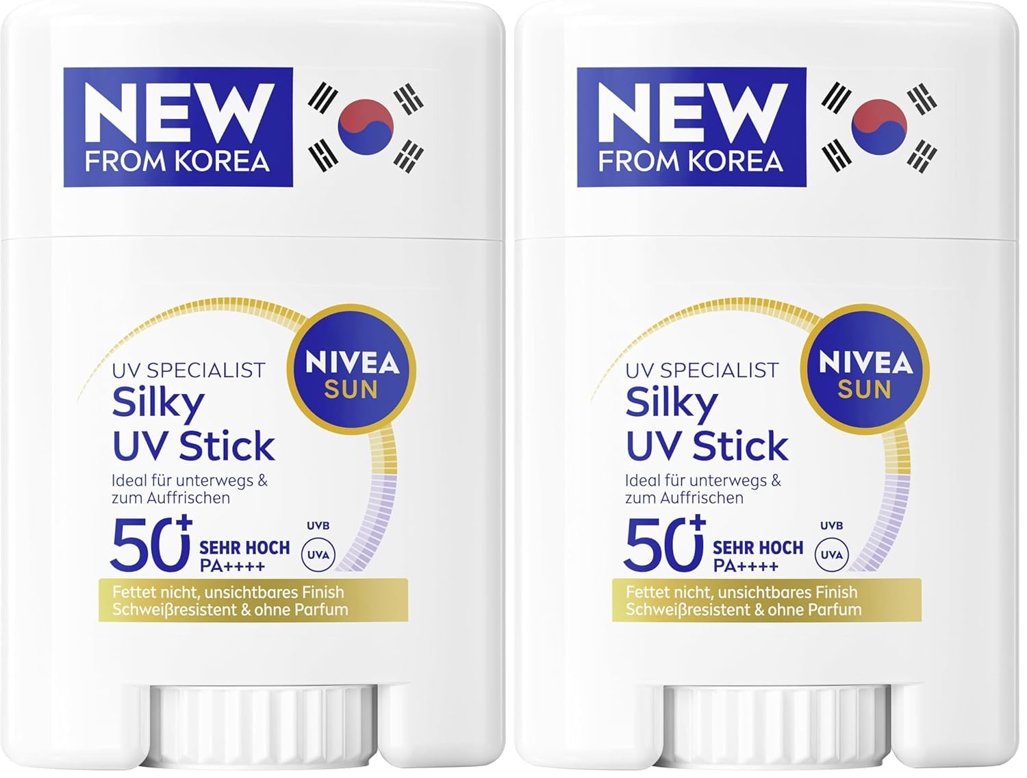 NIVEA SUN Barra UV SPF 50+ (15 g), protección solar ultraligera para la cara, aplicador de crema solar con tecnología coreana, transpirable UV Specialist Silky (15 g) (Paquete de 2)