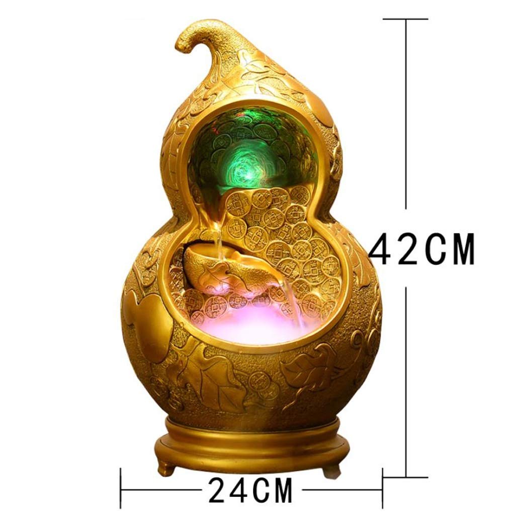 LZRZBH Fountain Gourd Living Room Desktop Waterfalls Gourd Water Fountain/Indoor Living Room Floor Decoration/European Water Features Crafts Ornaments (Size : 42cm)