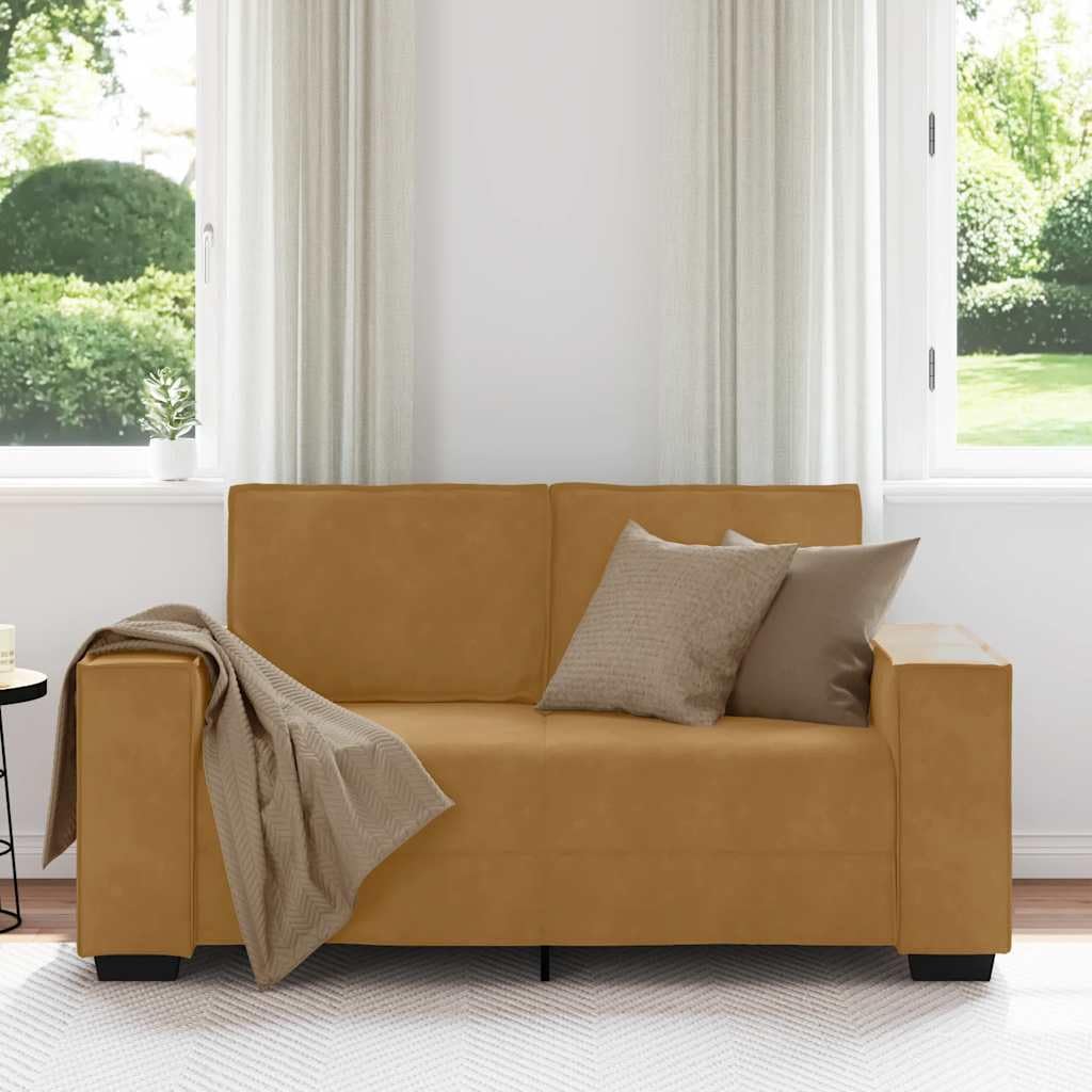 Sofá de terciopelo de dos plazas de 160 x 78 cm, diseño moderno en marrón, con cómoda profundidad de 50 cm y reposabrazos anchos para sala de estar, dormitorio, oficina