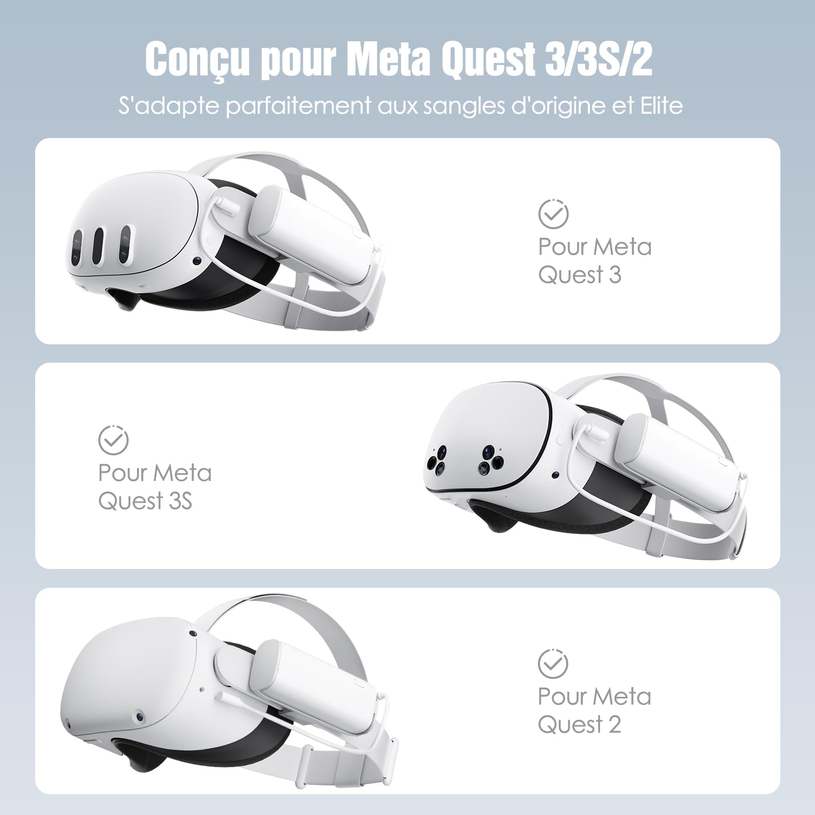 SUPERUS Batterie pour Meta Quest 3S/3/2, 5000mAh, Chargement Rapide PD 20W, Autonomie Supplémentaire de 2-3H, Compatible avec Sangle Originaux et Elite, Batterie Portable et Rechargeable