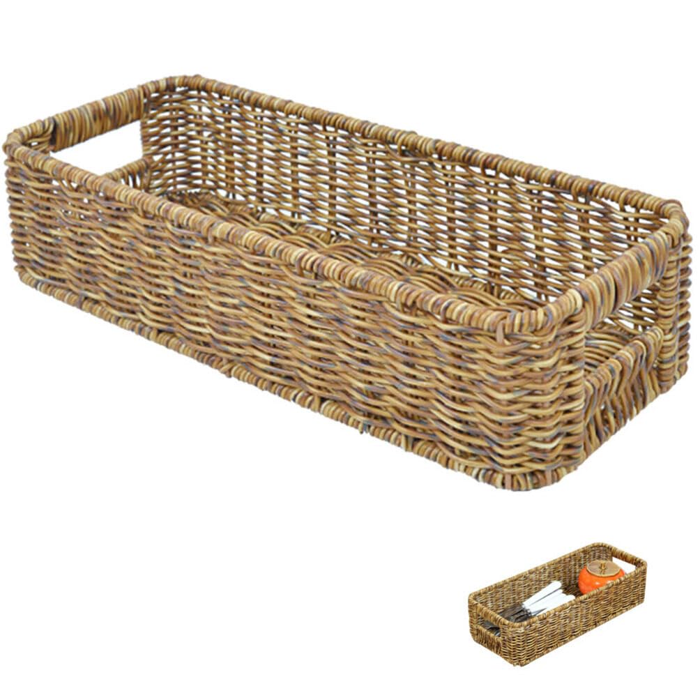Plateau de rangement tissé naturel pour couverts au design authentique et durable
