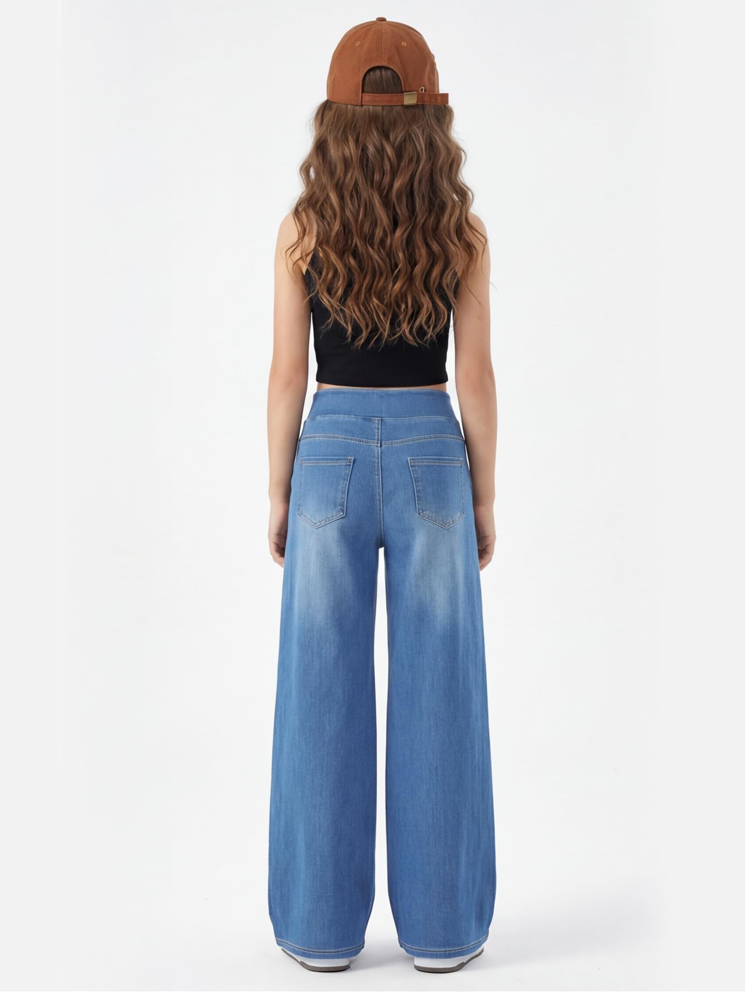 LaiEr Mädchen Jeans,Weite Bein Denim hochtaillierte lockere Passform,dehnbarer weicher Denim-Stoff,mit Mehreren Taschen,lässige gerade Weite Form,Y2K-Style,Skate-Style,für Alter 5–14 Jahre