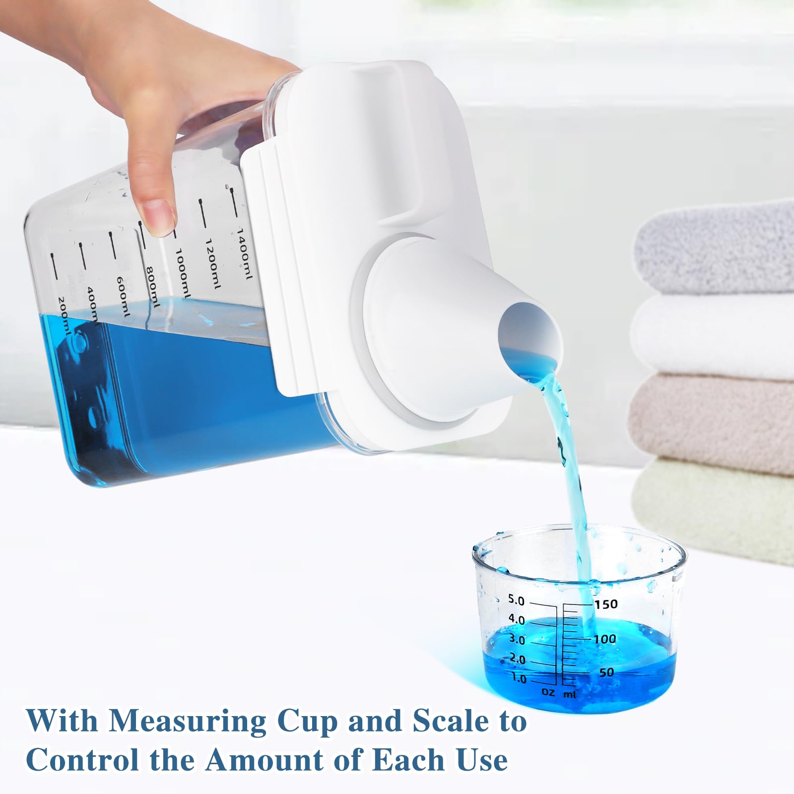 Distributeur Lessive Liquide, 1800ML Doseur Lessive Liquide, BDistributeur de Lessive avec Tasse à Mesurer, Multi-Usage, Étanches à L'humidité, doseur de poudre à laver