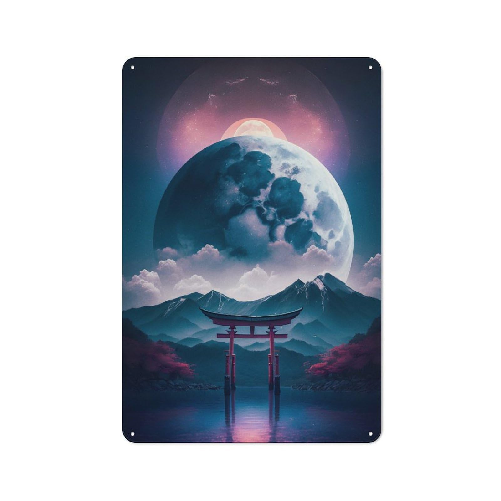 Junmoney Full Moon In Japanese For Hobby Room Or Studio, Retro Tin Sign 30X20cm, Gift For Creative Interior Collectors During The Christmas Season