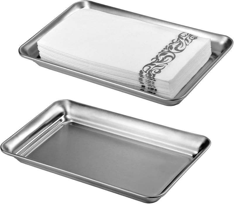 SheeChung Bandeja organizadora retangular de aço inoxidável para banheiro, maquiagem, perfumes e joias, pacote com 2
