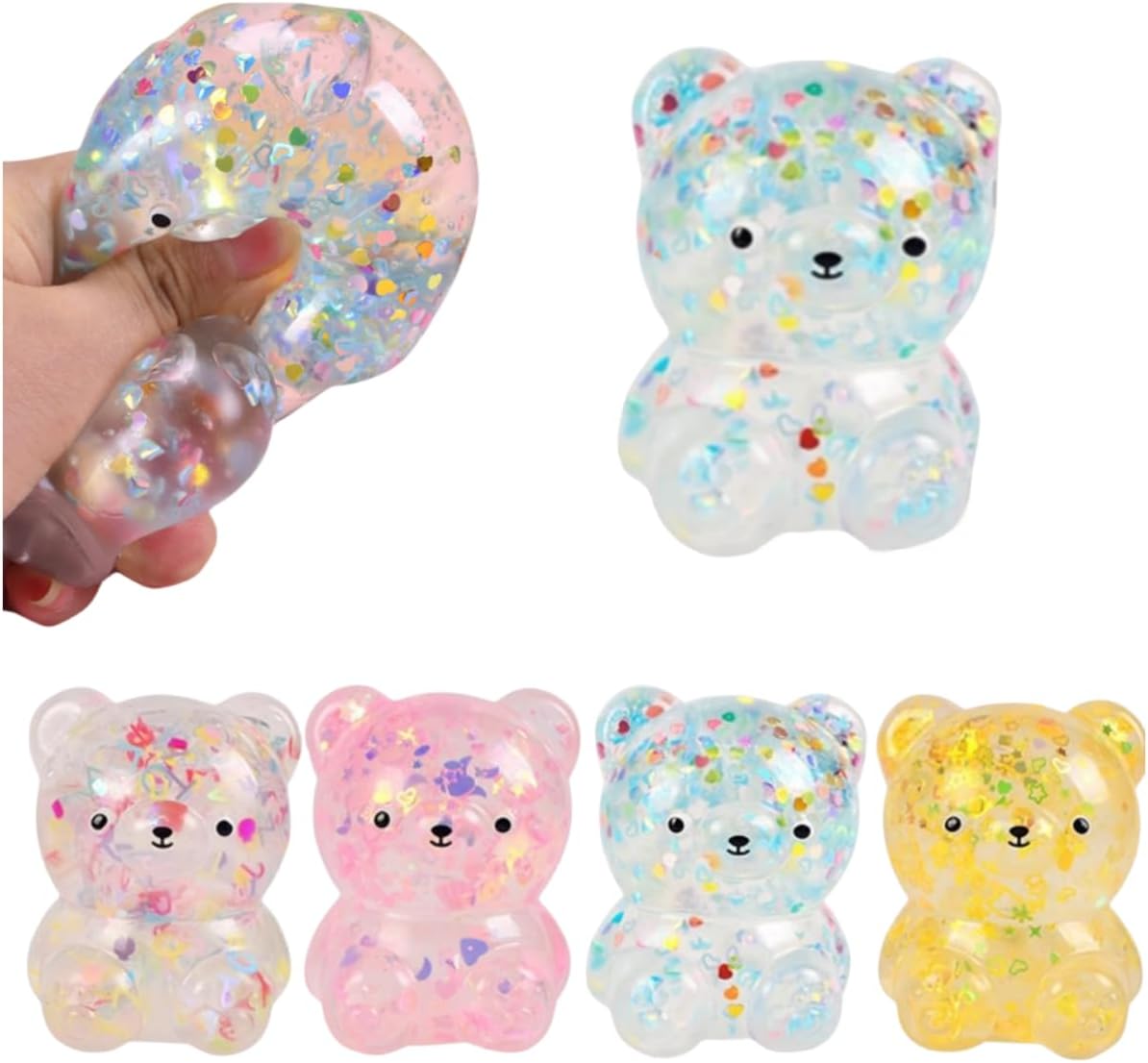 1Pccs Squeeze Prop Letter Sequins Candy-Bear Stress Relief Hand Fidget Sensory Office Desk Squishy Tool (Blue or Randomly Color)