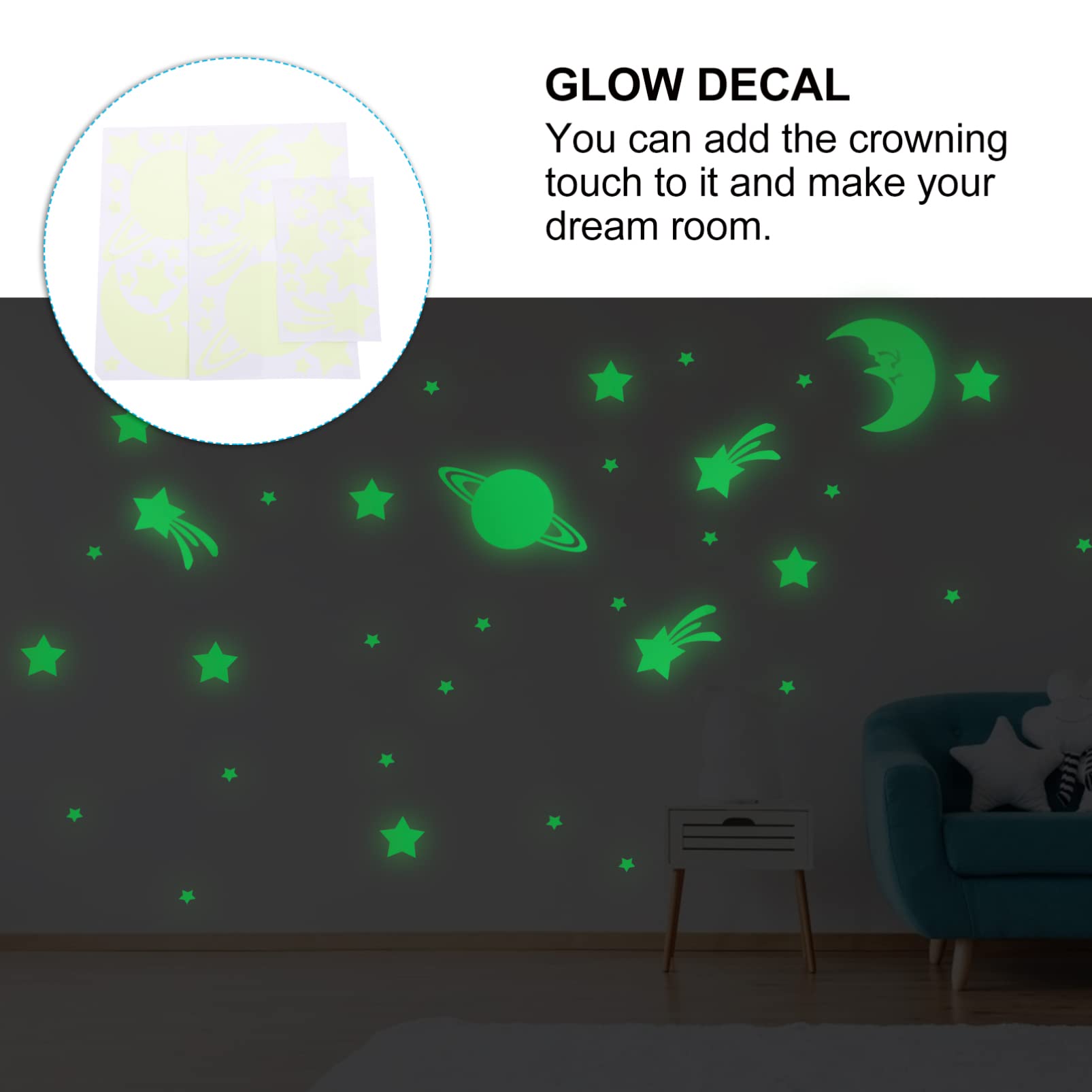 Toyvian 3sets Adesivi Murali Luminosi Per Cameretta Stickers Autoaderenti Con Stelle e Decorazioni Per Sicuro Atmosfera Magica Per Stanze e Nursery