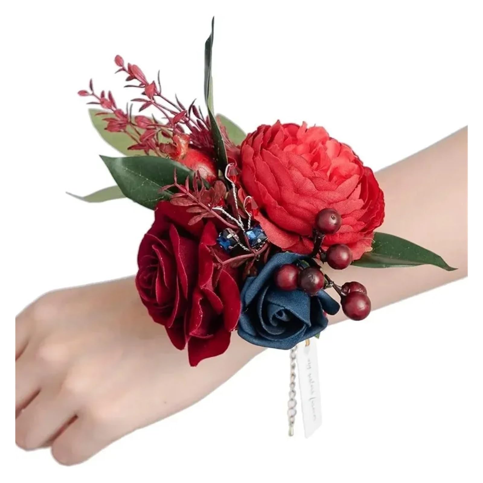 Hzomif Two-Tone Artificial Rose Wrist Corsage 4pcs Valentine's Day Rose Wrist Corsage for Bride Groom Prom Wedding Artificial Silk Flowers Adjustable Wristband Artificial Flowers(ColorB)
