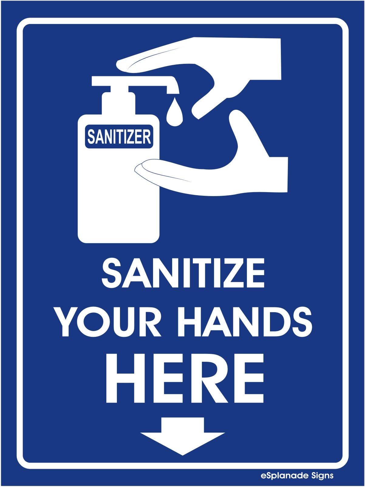 eSplanade Autocollant Sanitize Your Hands Here - Facile à installer - Résistant aux intempéries - Encre longue durée (20,3 x 15,2 cm)