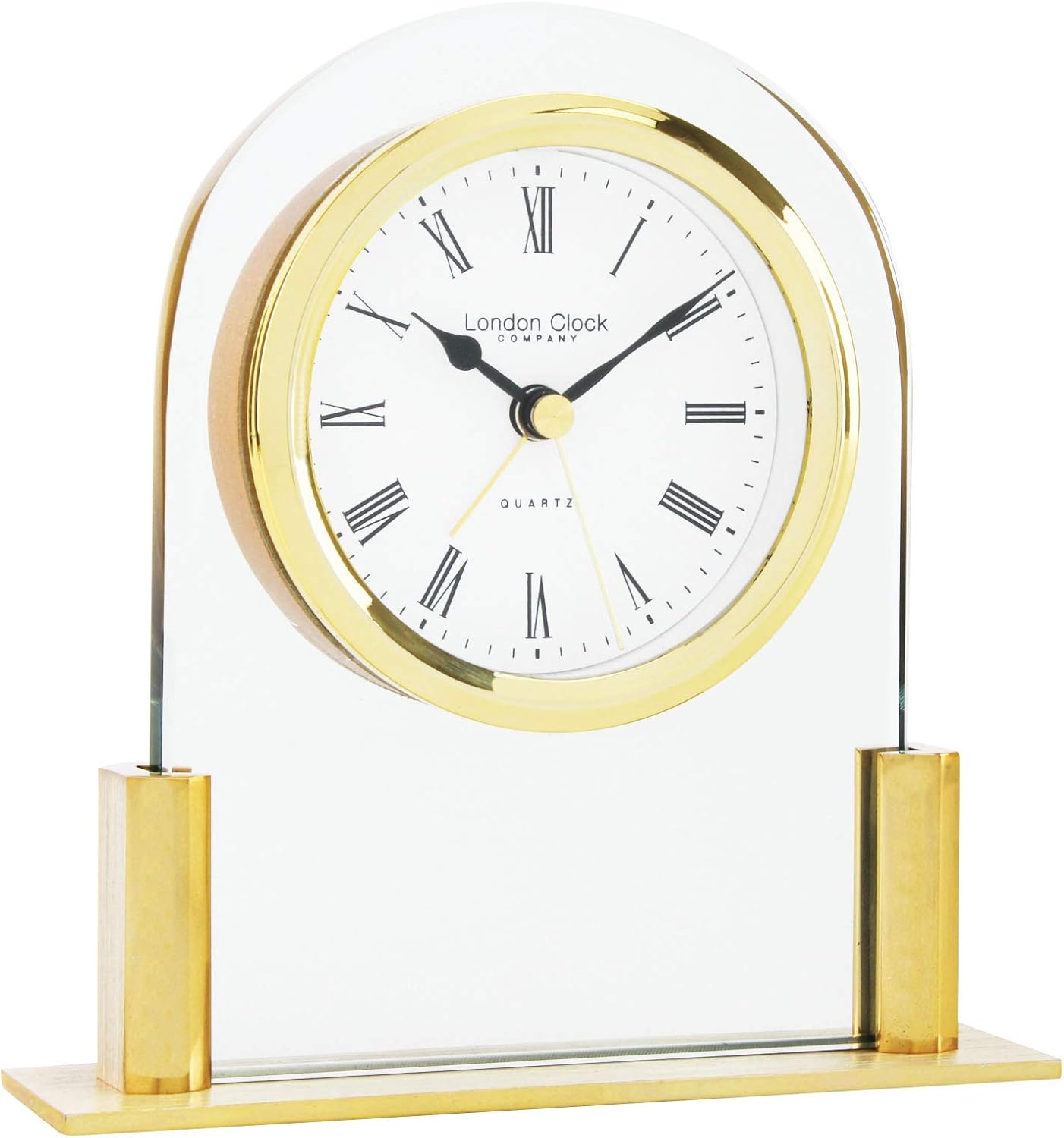 London Clock Glass Arch top Mantel Clock, Gold, 12.5 x 11.5 x 3.5cm