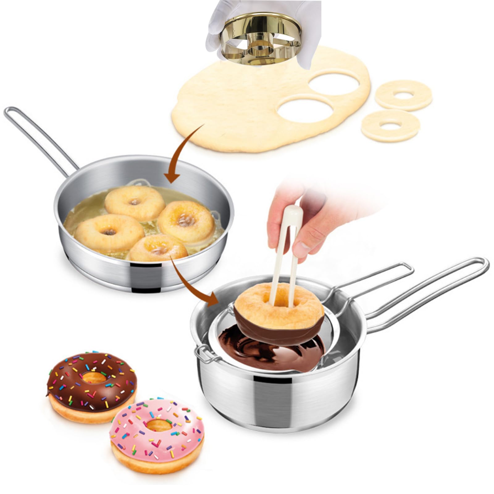 Paquete de 2 cortadores de rosquillas de acero inoxidable, molde de cortador de donas de 3.86 pulgadas, herramienta profesional para hornear para hacer rosquillas, bagels, galletas, galletas y 4