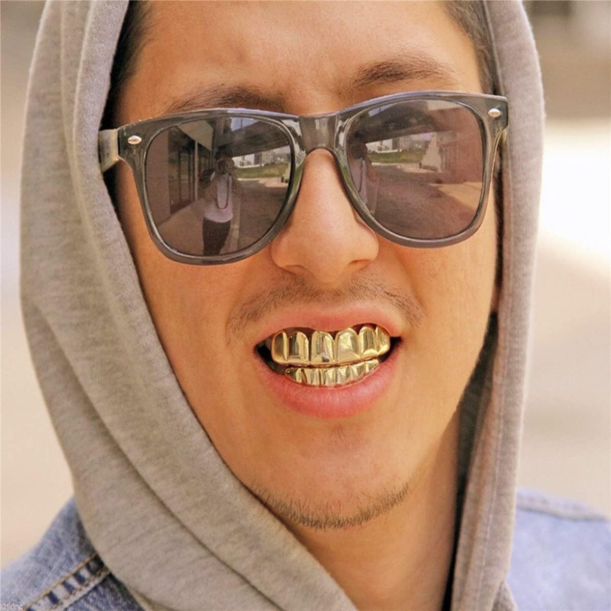 Teeth Grillz 14k Gold Plated Top and Bottom Grills Set Shiny Hip Hop Teeth Grillz + Extra Molding Bars