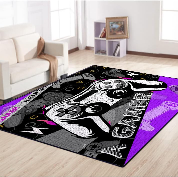 Gaming Carpets Rug for Kids Boys Bedroom Room Decor Gamer Men Area Carpet 3D Large Area Rug Game Gamepad Carpet Boys Girls Playroom Rugs Non-Slip Crystal Polyester Sofa Chair Floor Mat 59"x39"