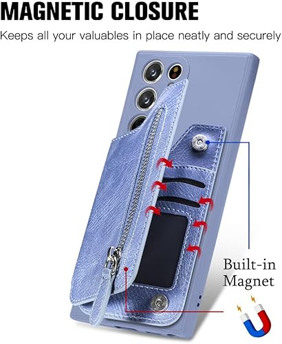 Miniatura 6 de Wallet Solt - Funda de piel para Samsung Galaxy A33 A53 A13 A23 A72 A52 A22 S23Ultra S22 S21 S20 FE Funda magnética para teléfono, color morado,