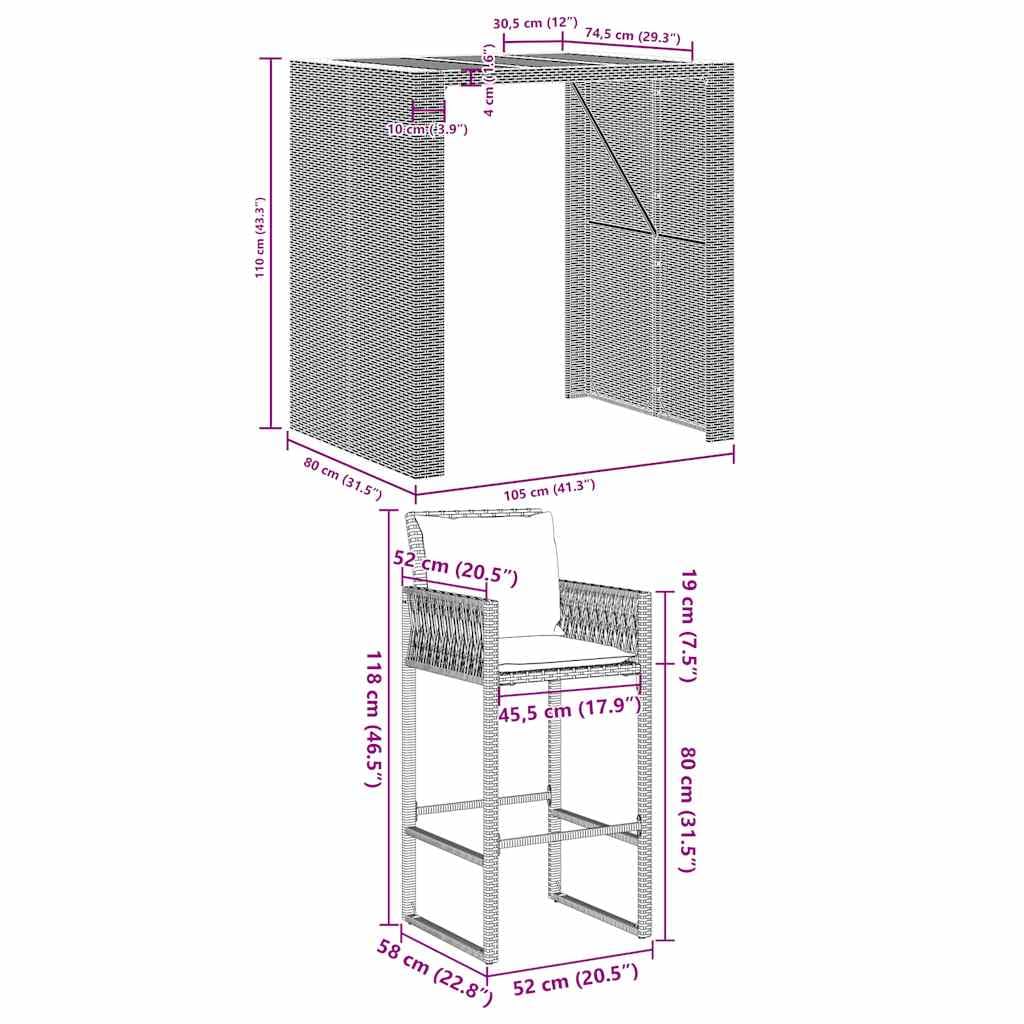 vidaXL Ensemble de Bar de Jardin 5 pcs avec Coussins Noir Poly rotin