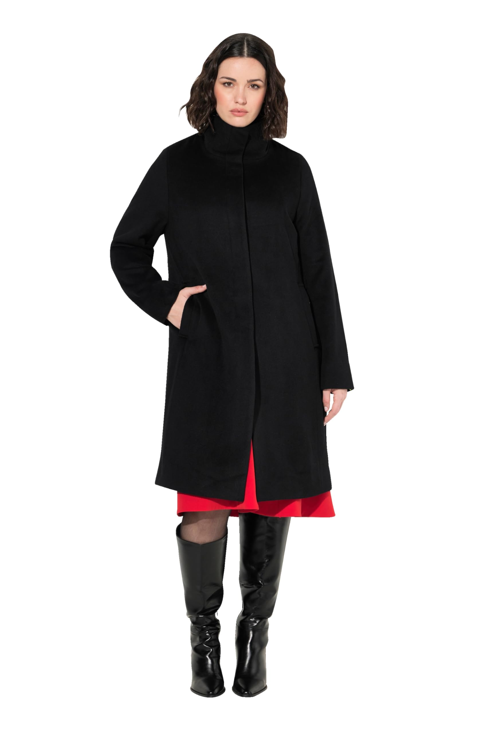 Ulla Popken Damen große Größen Übergrößen Plus Size Mantel, Wollmix, Stehkragen, Acetatfutter 834516