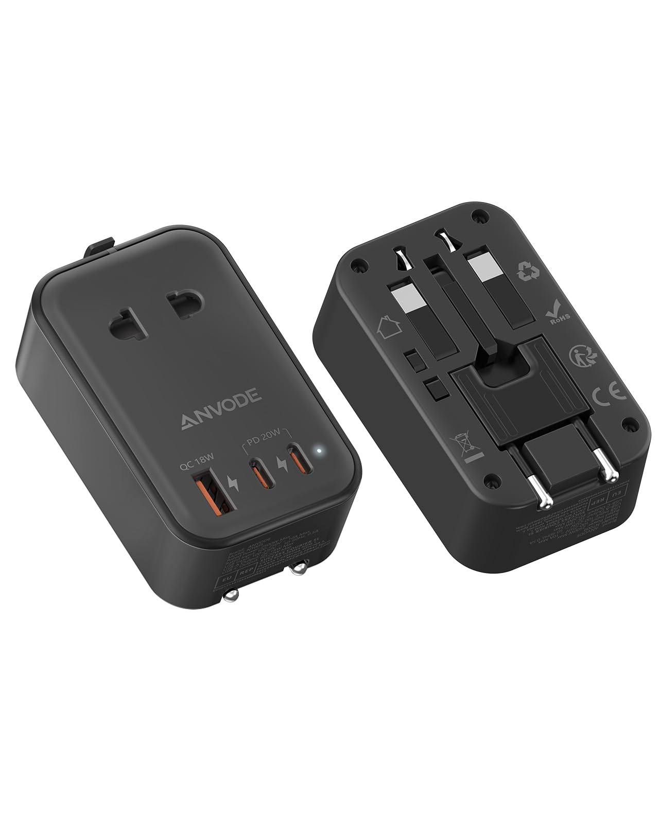 Reisestecker Adapter Weltweit, Universal Adapter mit USB C (PD 20W), 1 AC Reiseadapter mit 3 USB, Internationale Steckdosenadapter für USA/UK/EU/AUS/Japan(Schwarz)