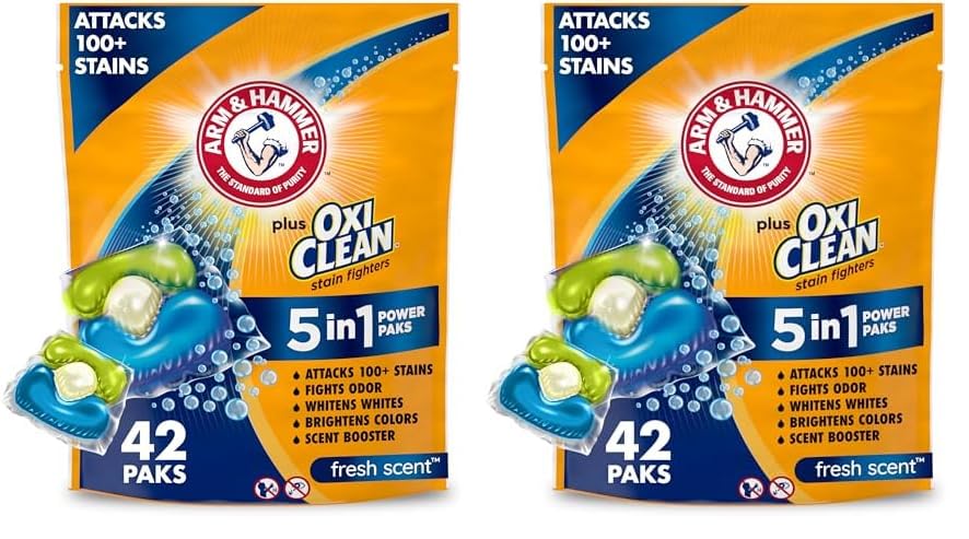 Arm & Hammer OxiClean Laundry Detergent Power Paks | 5-in-1 Formula | 42 Count | Pack of 2