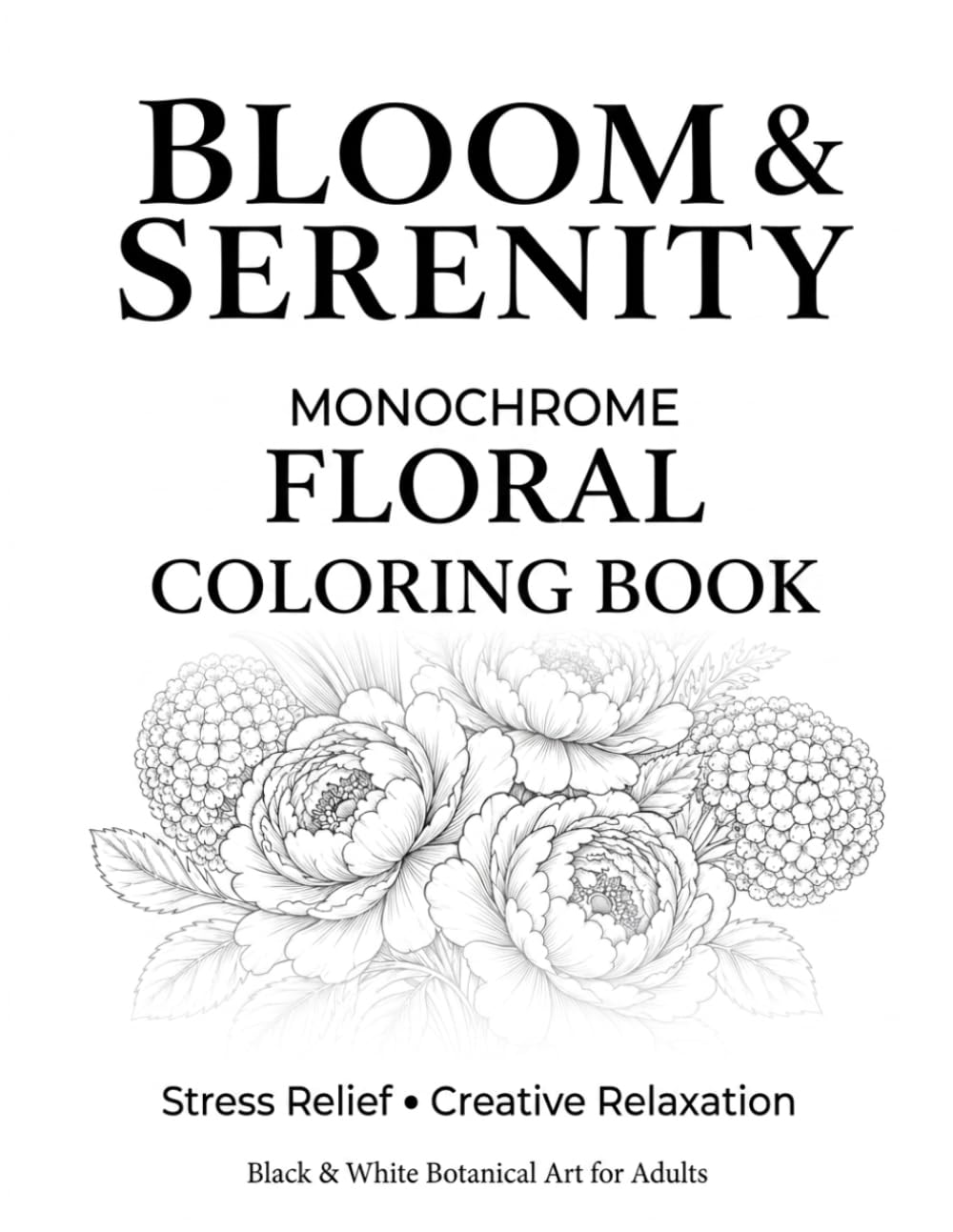 BLOOM & SERENITY: MONOCHROME FLORAL COLORING BOOK