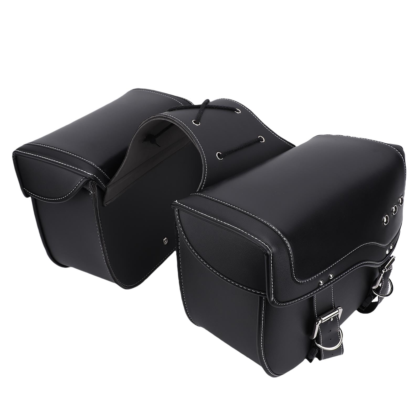 Vvikizy Sakwy Motocyklowe 30L Wodoodporna Skóra PU do Przechowywania, Stylowy Wygląd, Uniwersalne Akcesoria Motocyklowe, Czarne, Zestaw 2 szt.
