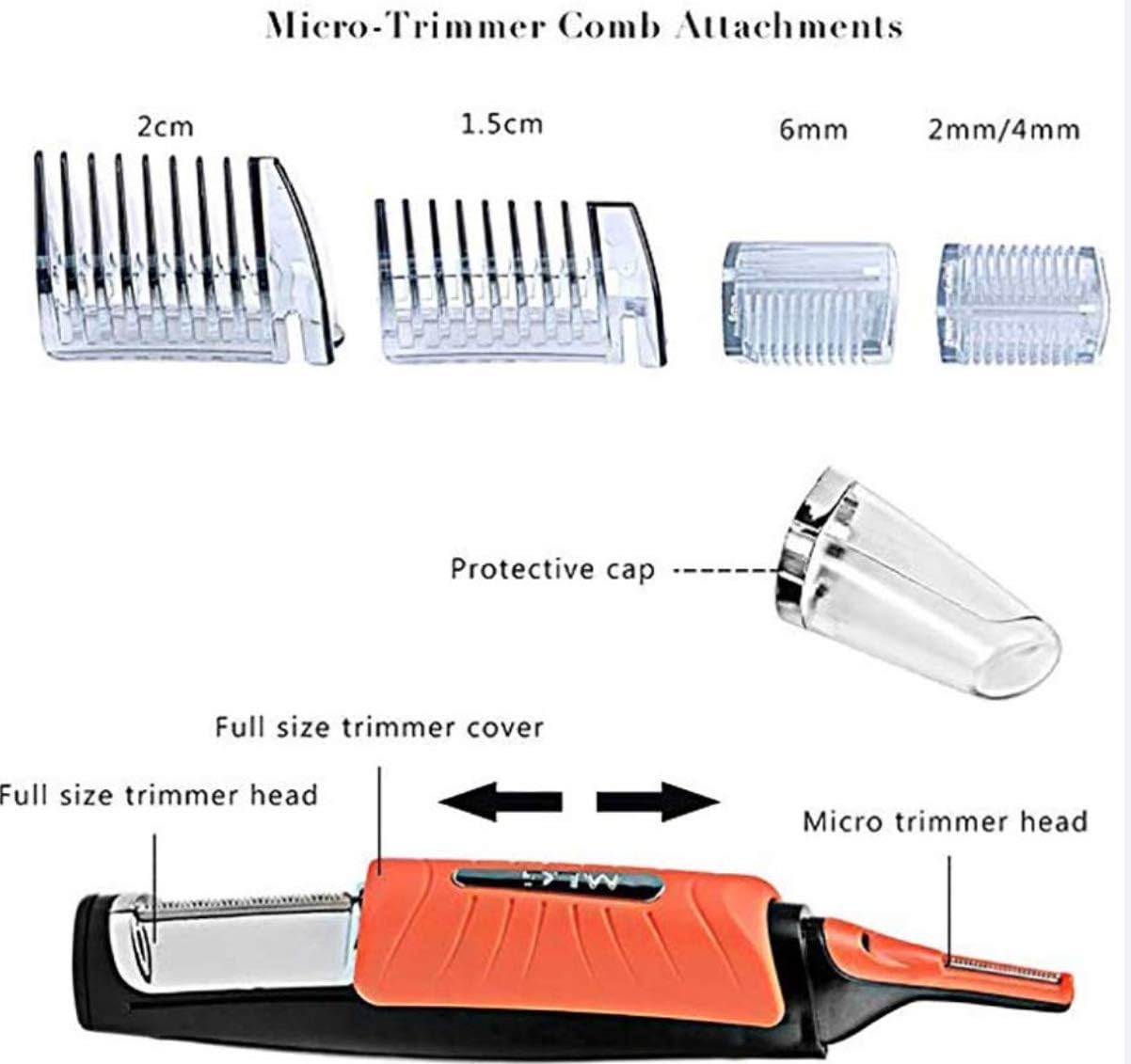 RUE 2In 1 Electric Nose Ear Trimmer,Multi-Functional Men's Hair Remover for Hair Removal Eyebrow Shaping Without Battery,Orange