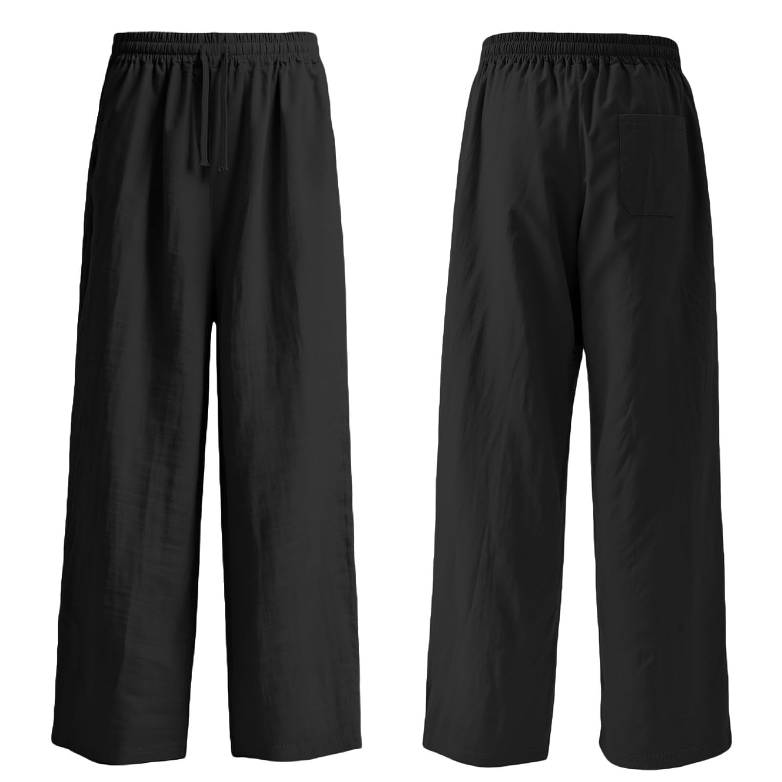 Nuofengkudu Hombre Algodon Lino Pantalones Ancho Verano Holgados Ligero 3 Bolsillos Cordón Cintura Elastica Yoga Pantalon Casual Playa Relajados Vacaciones