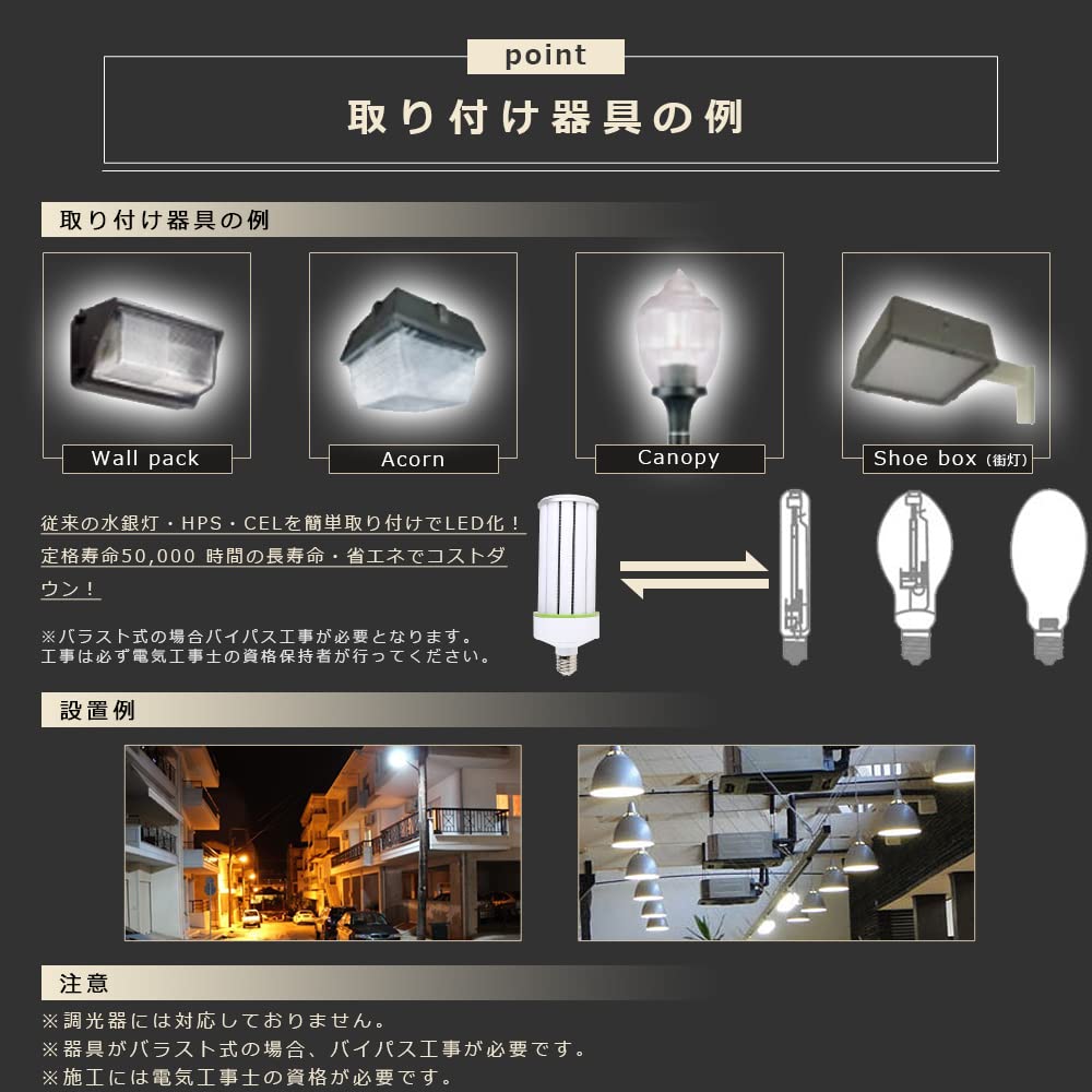 Amazon | LEDコーンライト 60W 白色4000K 高輝度12000lm 水銀灯400W