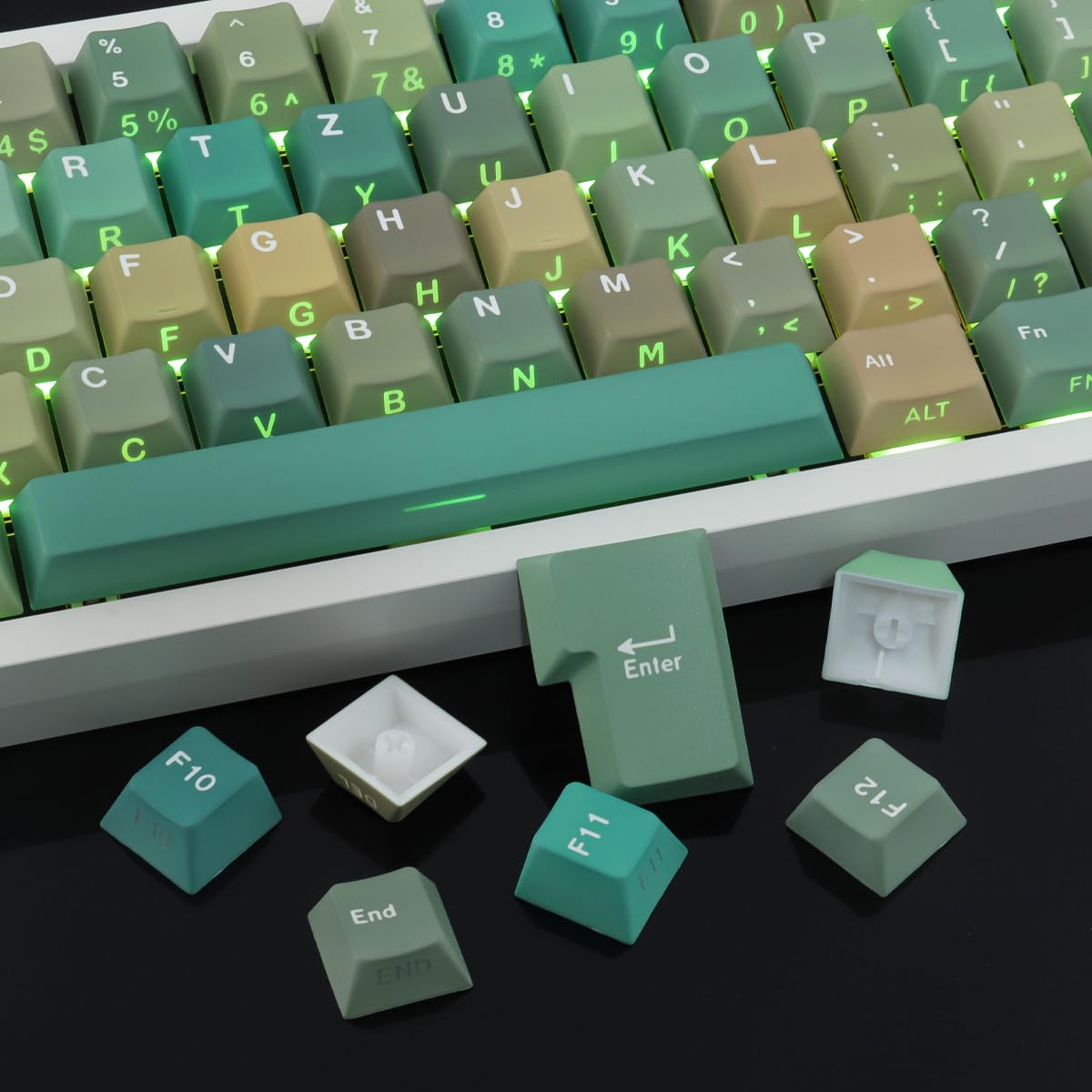 Sunzit PBT Deutsches Layout Keycaps, 132 Tasten Grüner Wald Custom Tastenkappen Cherry Profile Dye-Sub Keyboard Keycap Set mit 6.5u Spacebar für MX Switches Mechanische Gaming Tastatur