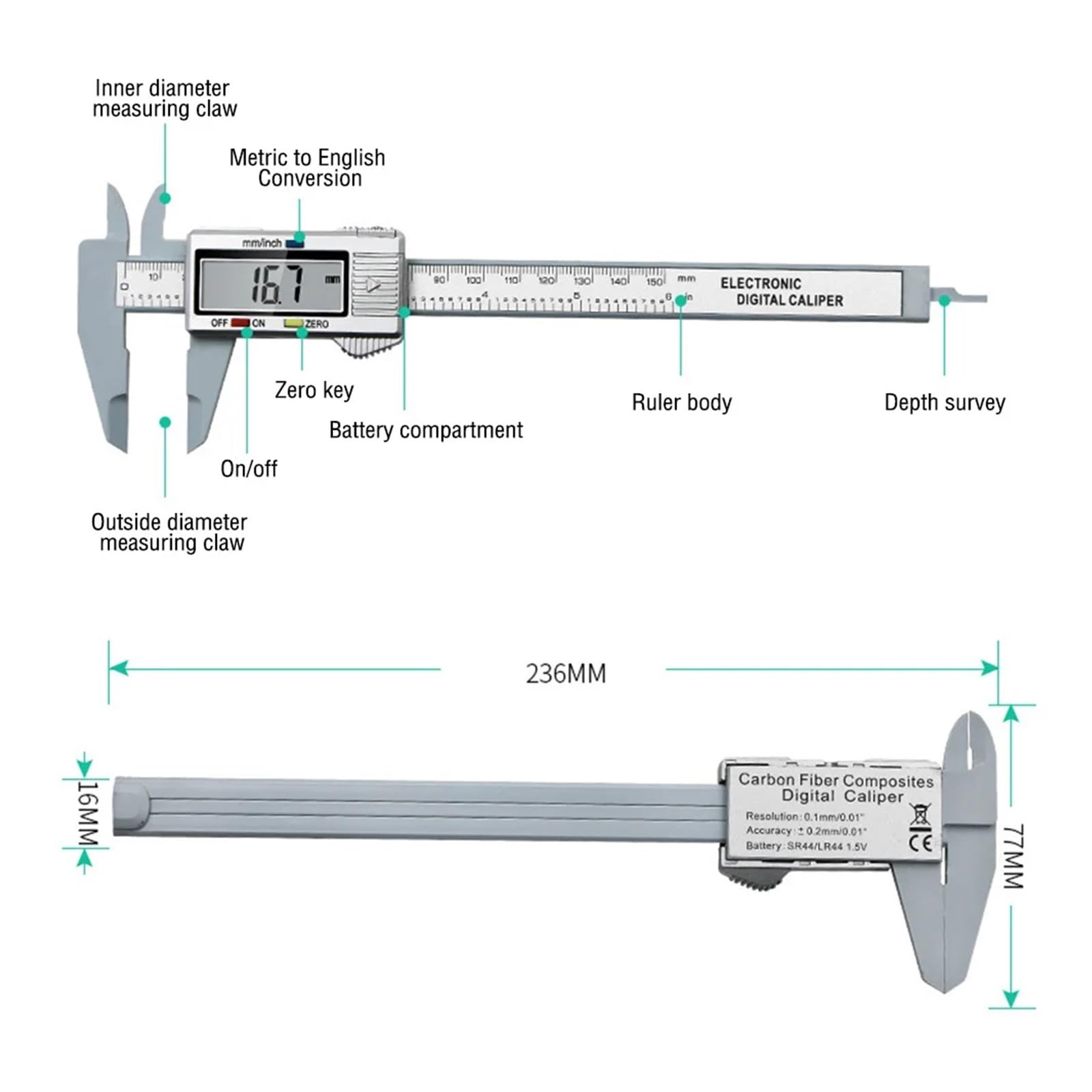 Suwmiarki z noniuszem Elektroniczna suwmiarka cyfrowa noniusz mikrometr narzędzie pomiarowe linijka grubościomierz głębokości(150mm)